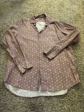 Stenstroms Men's Casual Blue Geometric Long-Sleeve Button-Down Shirt